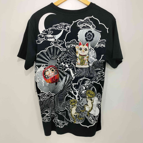 フグタイテン 不倶戴天 縁起物刺繍 クルーネック Tシャツ メンズ L