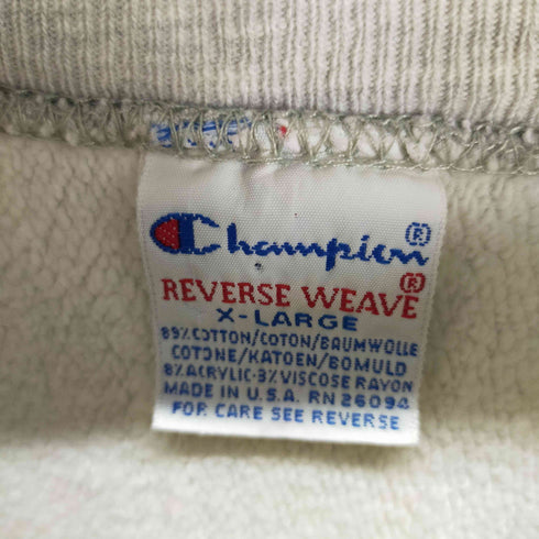 チャンピオン Champion 90s USA製 刺繍タグ REVERSE WEAVE 2段ラバープリント カレッジ メンズ import:XL
