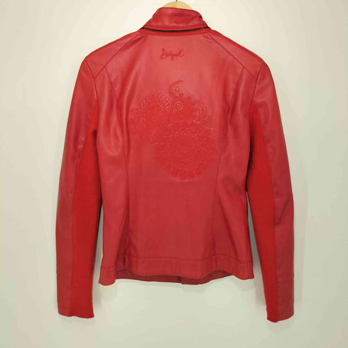 デシグアル Desigual 背面刺繍袖切替変形フェイクレザージャケット Red Faux Leather Biker Jacket レディース 36