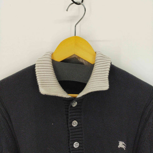 バーバリーブラックレーベル BURBERRY BLACK LABEL ホース刺繍 ウールポロニット ハーフボタン ワンポイント メンズ JPN:3