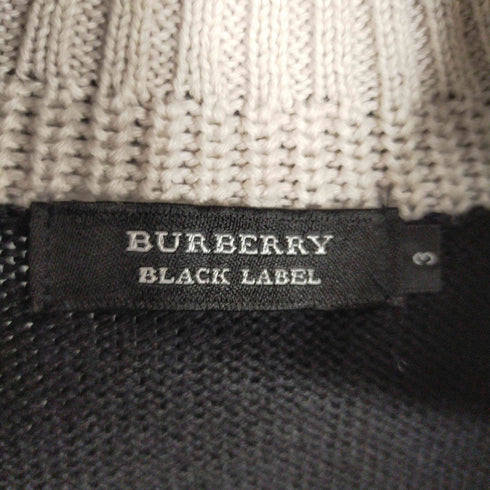 バーバリーブラックレーベル BURBERRY BLACK LABEL ホース刺繍 ウールポロニット ハーフボタン ワンポイント メンズ JPN:3