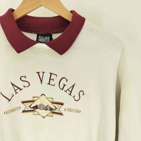 90S USA製 Hanes ボディ REAL AMERICAN 後付け襟 LAS VEGAS 刺繍 レイヤード スウェット メンズ import:XL