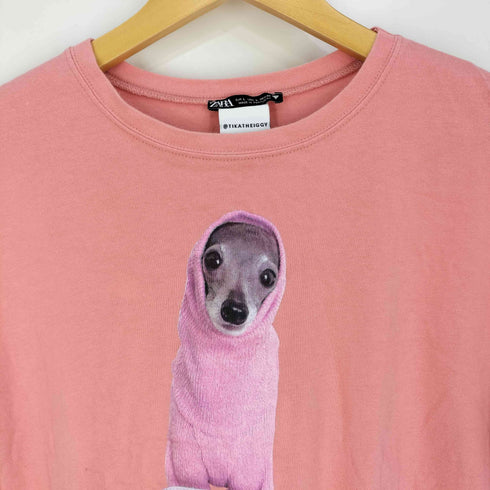 ザラ ZARA ×TIKATHEIGGY チワワプリント クルーネックTシャツ レディース import:L