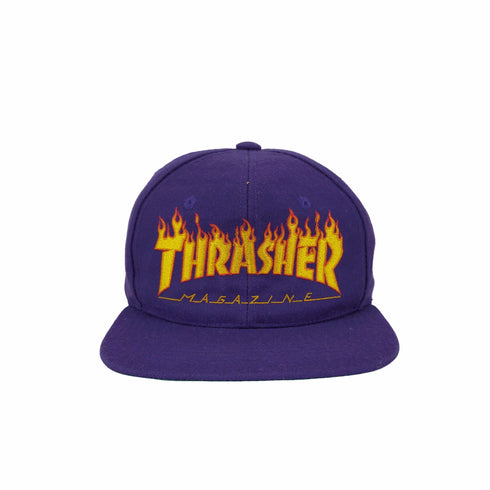 スラッシャー THRASHER 80-90S USA製 Flame Logo 6 Panel Cap 紫 フレイムロゴ 6パネルキャップ オールドスケート メンズ