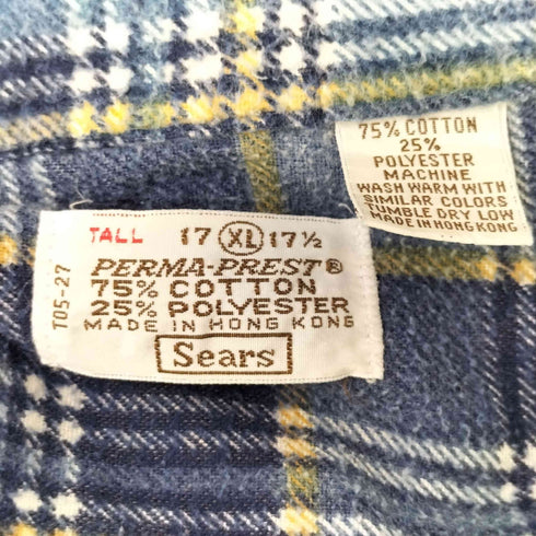 シアーズ Sears 70~80s PERMA-PREST コットンポリ チェックネルシャツ メンズ JPN:XL