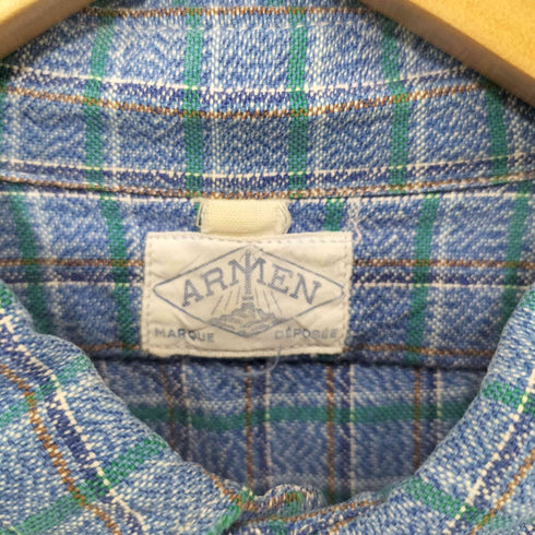 アーメン ARMEN 60-70s チェック柄 グランパシャツ プルオーバー ロングスリーブシャツ メンズ