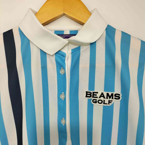 ビームス BEAMS BEAMS GOLF PURPLE LABEL 変則ストライプ ポロシャツ レディース JPN:L