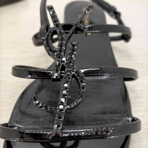 サンローランパリ SAINT LAURENT PARIS パテントレザー カサンドラオープンサンダル レディース EUR:38