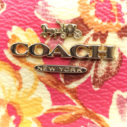 コーチ COACH 花柄 ピンク マルチカラー ラウンドジップ 長財布 レディース