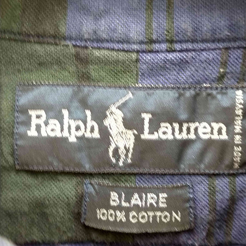 ラルフローレン RALPH LAUREN BLAIRE ポロベア刺繍 チェック柄 ブラックウォッチ ボタンダウン 長袖シャツ メンズ JPN:L