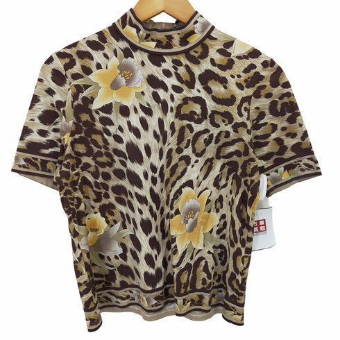 レオナール LEONARD レオパード柄 ショートスリーブハイネックカットソー レディース LL