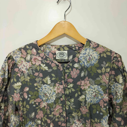 ローラアシュレイ LAURA ASHLEY 花柄 ノーカラー くるみボタン 総柄 ワンピース レディース 11AR