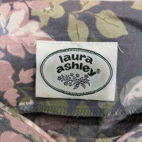 ローラアシュレイ LAURA ASHLEY 花柄 ノーカラー くるみボタン 総柄 ワンピース レディース 11AR