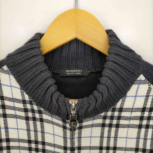 バーバリーブラックレーベル BURBERRY BLACK LABEL コットンアクリル ドライバーズニット ジップニット メンズ JPN:2