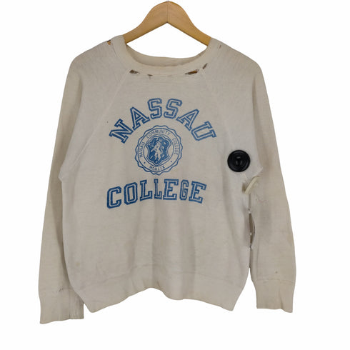60s~ nassau college 染み込み3段プリントラグランスウェット メンズ