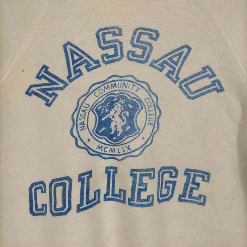 60s~ nassau college 染み込み3段プリントラグランスウェット メンズ
