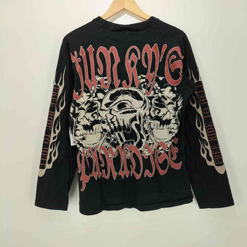 ジャンキーパラダイス JKPD 00s Y2K 両面プリント スカルロングスリーブTシャツ 長袖Tシャツ 袖ファイヤー メンズ M