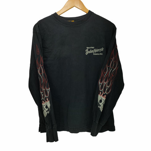 インディアンモーターサイクル INDIAN MOTORCYCLE 00s Y2K 両面プリントロングスリーブTシャツ 長袖Tシャツ 袖スカルファイヤー メンズ