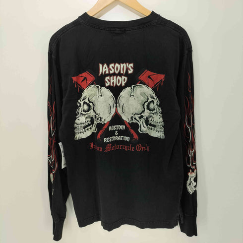 インディアンモーターサイクル INDIAN MOTORCYCLE 00s Y2K 両面プリントロングスリーブTシャツ 長袖Tシャツ 袖スカルファイヤー メンズ