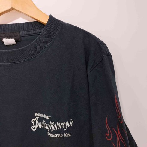 インディアンモーターサイクル INDIAN MOTORCYCLE 00s Y2K 両面プリントロングスリーブTシャツ 長袖Tシャツ 袖スカルファイヤー メンズ