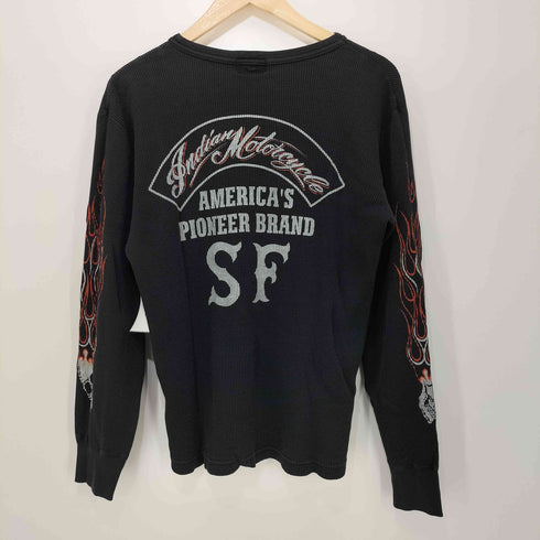 インディアンモーターサイクル INDIAN MOTORCYCLE 00s Y2K 両面プリントサーマルロングスリーブTシャツ 長袖Tシャツ 袖スカルファイヤー ワッフル メンズ