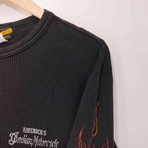 インディアンモーターサイクル INDIAN MOTORCYCLE 00s Y2K 両面プリントサーマルロングスリーブTシャツ 長袖Tシャツ 袖スカルファイヤー ワッフル メンズ