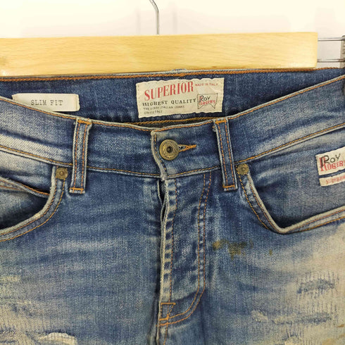 ロイロジャース Roy HOGER'S SLIM FIT SLIMデニムパンツ ダメージ加工 メンズ UK:30-31