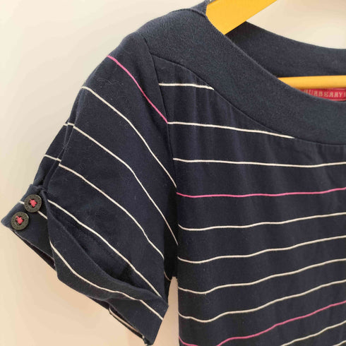 バーバリーブルーレーベル BURBERRY BLUE LABEL ロゴ刺繍 ドローコード ストライプ カットソー レディース EUR:38