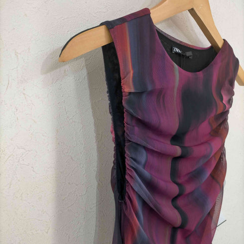 ザラ ZARA PRINTED RUCHED TULLE DRESS レディース import:S