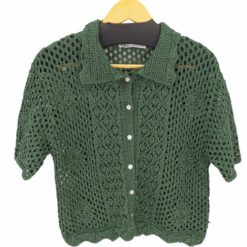 ザラ ZARA 編込みメッシュニットシャツ レディース import:L