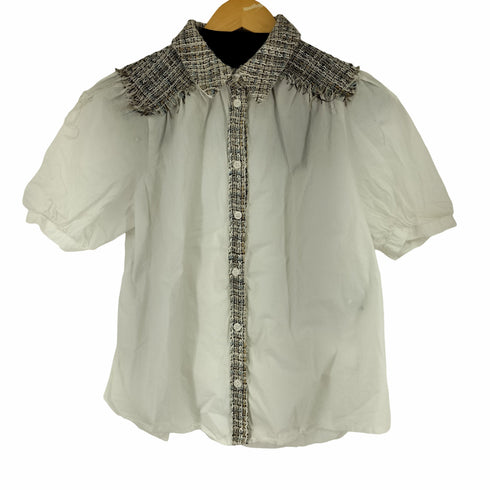 ザラ ZARA White Texture Tweed Blouse Top Shirt レディース US M