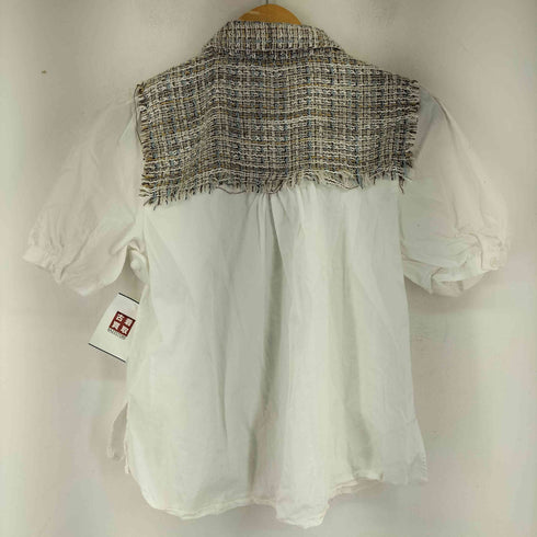 ザラ ZARA White Texture Tweed Blouse Top Shirt レディース US M