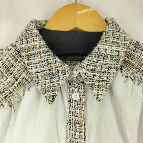 ザラ ZARA White Texture Tweed Blouse Top Shirt レディース US M