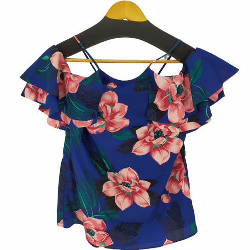 バナナリパブリック BANANA REPUBLIC フリルスリーブ 花柄キャミトップシャツ 総柄 レディース import:XS