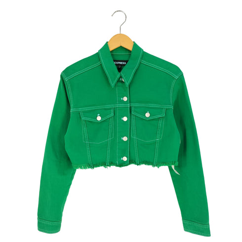 エクスプレス EXPRESS カットオフ ストレッチ クロップドデニムジャケット レディース import:S