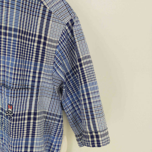 サイコバニー Psycho Bunny ロゴワッペン シアサッカー半袖チェックシャツ メンズ JPN:XL