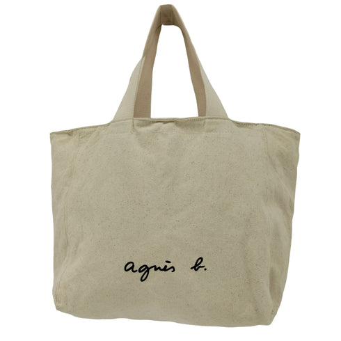 アニエスベー agnes b. ロゴ キャンバス アイボリー ハンド トート バッグ レディース