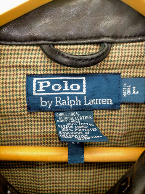 ポロバイラルフローレン Polo by RALPH LAUREN 90S 裏地チェック ポニー刺繍 ラムレザージップアップジャケット メンズ JPN:L