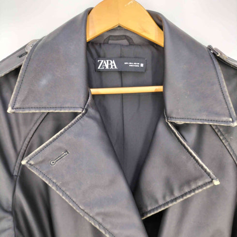 ザラ ZARA DISTRESSED FAUX LEATHER TRENCH COAT フェイクレザートレンチコート レディース import:L