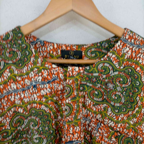 D'IYANU ノーカラー総柄コットングランパシャツ メンズ XXXL