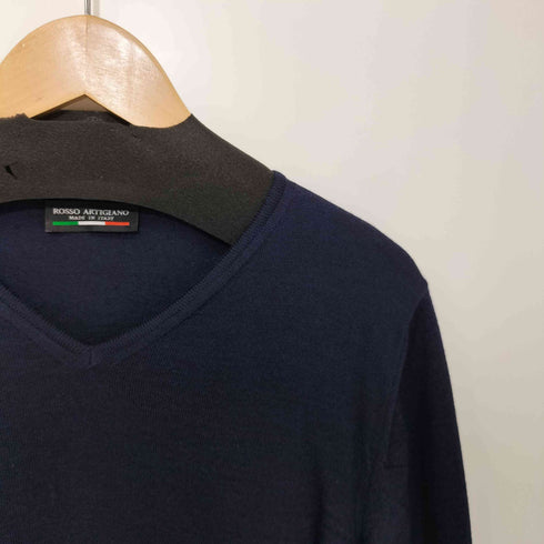 ロッソアルティジャーノ ROSSO ARTIGIANO ウール100% Vネックニット MADE IN ITALY メンズ 46