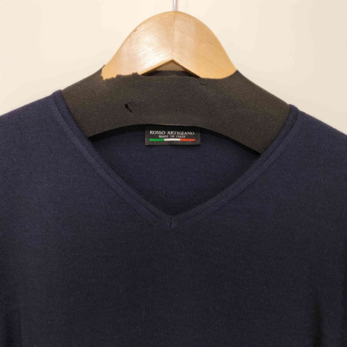ロッソアルティジャーノ ROSSO ARTIGIANO ウール100% Vネックニット MADE IN ITALY メンズ 46