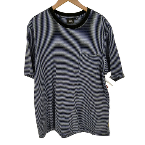 ステューシー Stussy 21SS MINI STRIPE CREW 片ポケミニボーダーTシャツ メンズ JPN:L