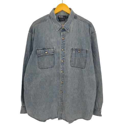 ポロバイラルフローレン Polo by RALPH LAUREN 90s DUNGAREE WORKSHIRT ポニー無し ガチャポケ デニムダンガリーワークシャツ メンズ XXL