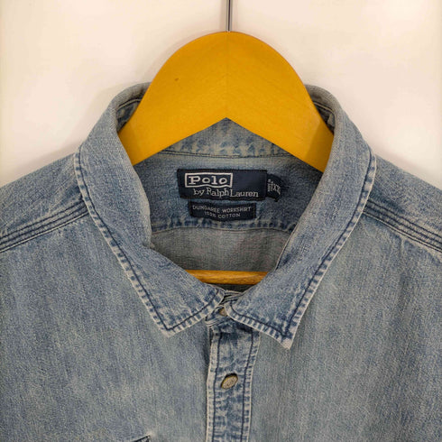 ポロバイラルフローレン Polo by RALPH LAUREN 90s DUNGAREE WORKSHIRT ポニー無し ガチャポケ デニムダンガリーワークシャツ メンズ XXL