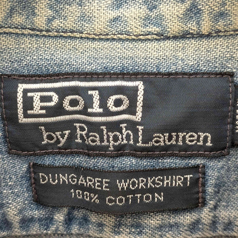 ポロバイラルフローレン Polo by RALPH LAUREN 90s DUNGAREE WORKSHIRT ポニー無し ガチャポケ デニムダンガリーワークシャツ メンズ XXL