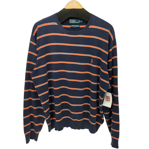 ポロラルフローレン POLO RALPH LAUREN 100%PIMA COTTON フロント刺繍 ボーダークルーネックロンT メンズ XL