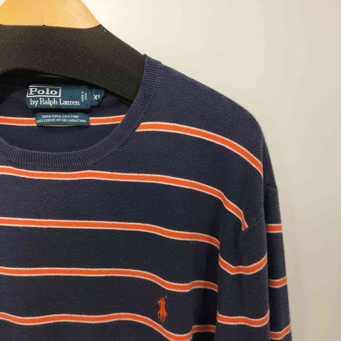 ポロラルフローレン POLO RALPH LAUREN 100%PIMA COTTON フロント刺繍 ボーダークルーネックロンT メンズ XL