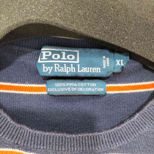 ポロラルフローレン POLO RALPH LAUREN 100%PIMA COTTON フロント刺繍 ボーダークルーネックロンT メンズ XL