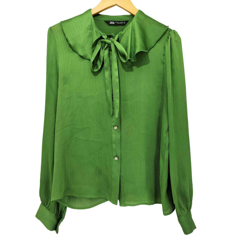 ザラ ZARA ビジューボタン シアーボウタイシャツブラウス レディース import:M